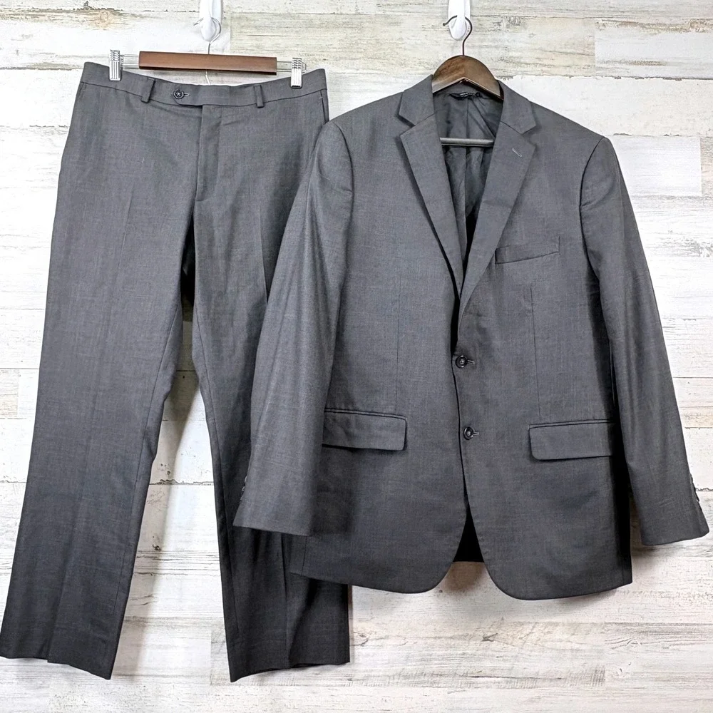 Apt 9 Suit Mens 42R 32x27.5 Gray Slim Fit 2-Piece Professional Corpcore Office
